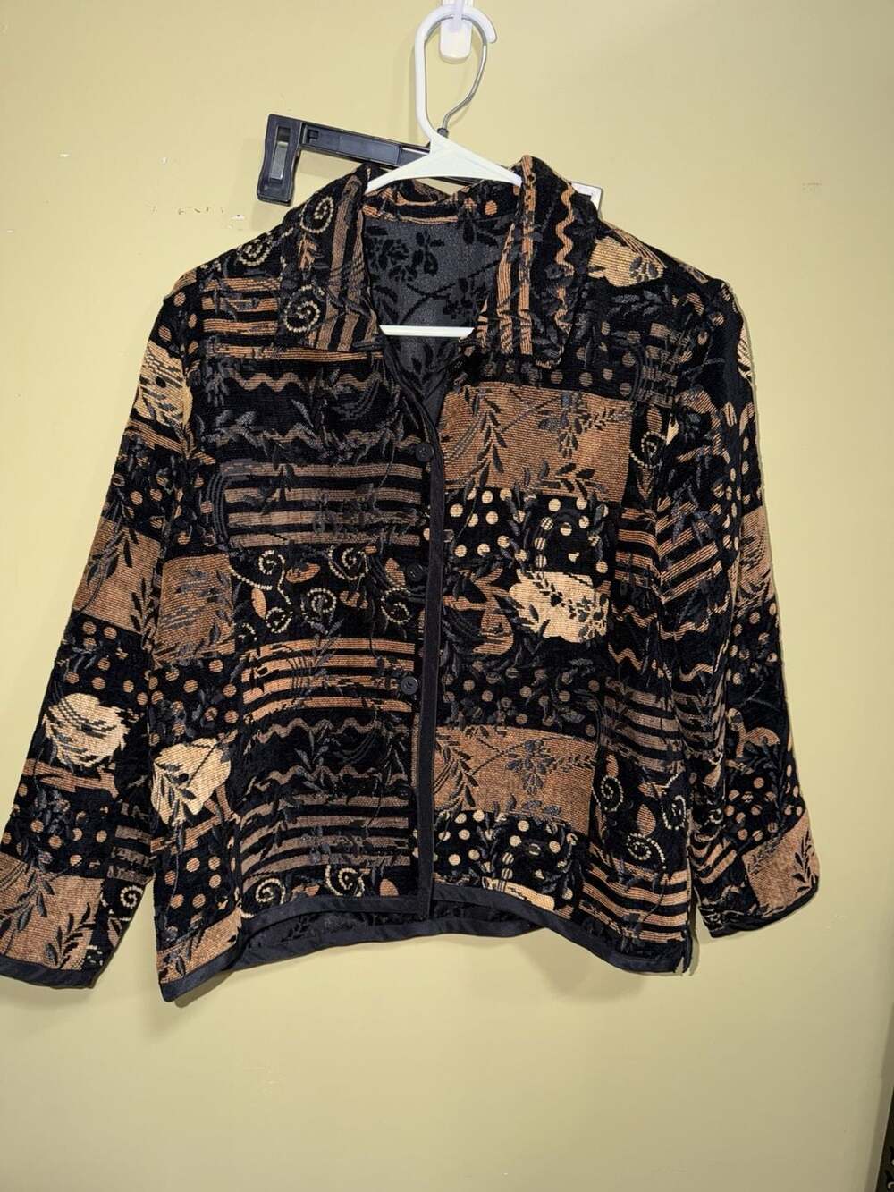Vintage 1990s Reversible Whimsygoth Cardigan Jacket Black Floral Collared